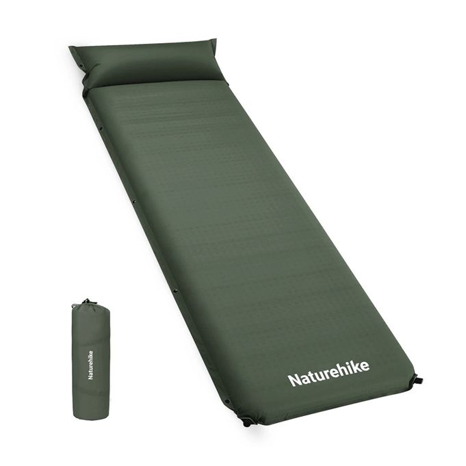 Килимок самонадувний з подушкою Naturehike, темно-зелений